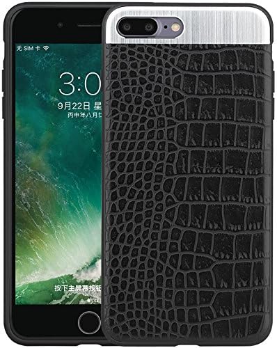 SONIASS iPhone 7 Case, Crocodile Skin Pattern Ultra Slim Thin Luxury Soft TPU Leather + Metal 360 All Around Fashion Case, Protective Bumper Perfect Fit For iPhone 7 4.7 Inch(Black)
