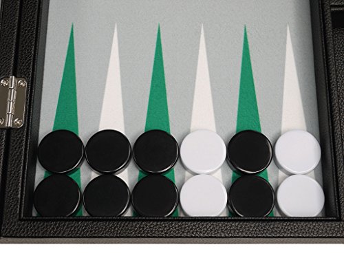 16-inch Premium Backgammon Set - Medium Size - Black Board, White and Green Points