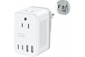 220V to 110V Converter Voltage Converter US to Europe Voltage Converter for Hair Dryer with 2 USB A and 2 USB C, European Tra