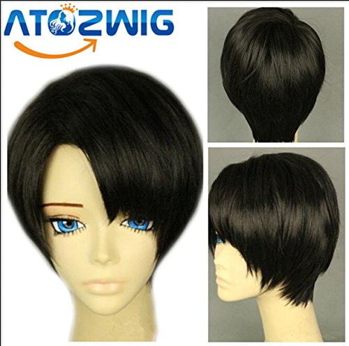 ATOZWIG@25cm Short Straight Attack on Titan Levi Rivaille Cosplay Wig Black Party Hair