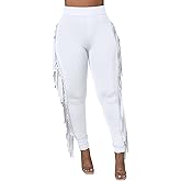Rimhold Women's Fringe High Waist Solid Bodycon Side Tassel Pants Yoga Sweatpants Bandage Pants