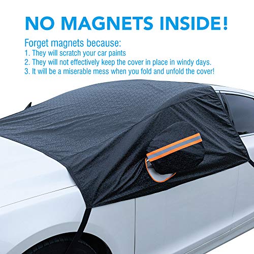 Universal Fit Windshield Snow Cover for Cars, Compact and Mid-size SUVs, Anti-theft Tuck-in Flaps, Cotton Lined PEVA Fabric with Aluminum Foil Lamination, Mirror Covers Included, Patent Pending - Thumbnail 2