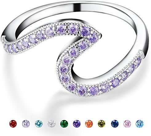 Water Wave Ring for Women-Copper Round Cubic Zirconia Solitaire Wedding Engagement Copper Amethyst Birthstone Ring Size 8 for Women