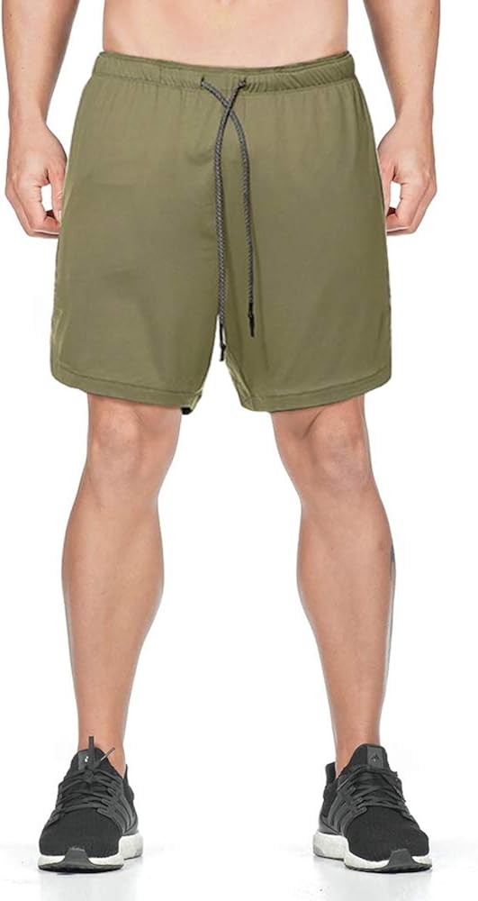 imidol Mens Shorts Built in Pocket Liner 2-in-1 Gym Running Shorts Double-Layer Training Fitness 