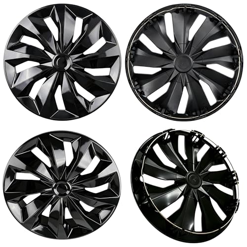 Hubcaps Wheel Cover Replacement R16 Size Hub Cap Universal-Fit Steel Wheel Rim Caps ABS Tire Covers for Most Cars Trucks Sedans SUV -Set of 4（16-inch，Black）