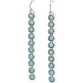 DIAMANTIO 18K Gold Plated Bohemian Long Dangle Earrings with Turquoise Beads – Vintage Silver-Plated Drop Statement Earrings for Women