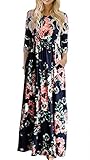 UNION FASHION LTD Women's Spring Fashion Printed Long Dress Three Quarter Sleeve Empire Flower Floor-length Dress