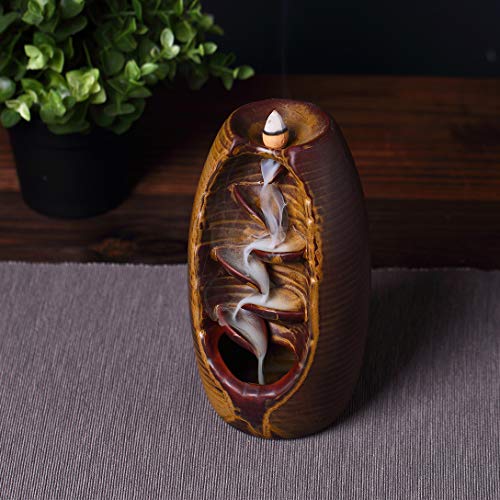 INONE Ceramic Incense Holder, Waterfall Backflow Incense Cone Burner, Free 30 pcs Incense Cone - Thumbnail 3