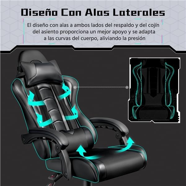 Cadeira gaming com massageador Cadeira ergonómica de escritório preta