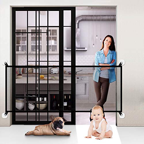 Upgraded Magic Gate for Dogs, Pet Safety Gate with Strong 3M Hooks, Mesh Dog Gate Portable Folding Safe Guard Install Anywhere-71\