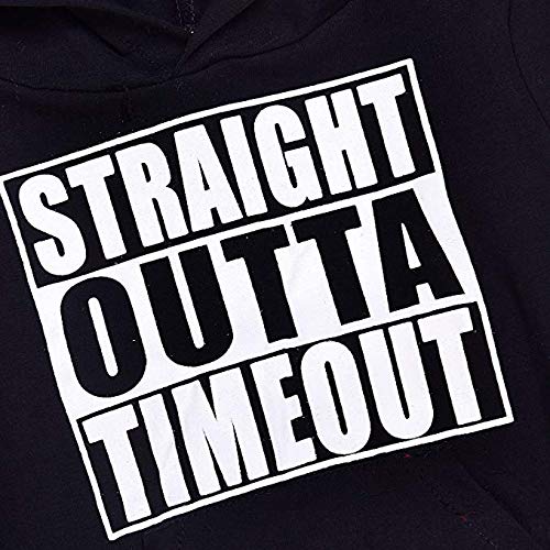 FaMommiesBB Toddler Newborn Baby Boys Girls Straight Outta Timeout Hooded Sweatshirt Top with Kangaroo muff Pockets (Black, 1-2 Years)