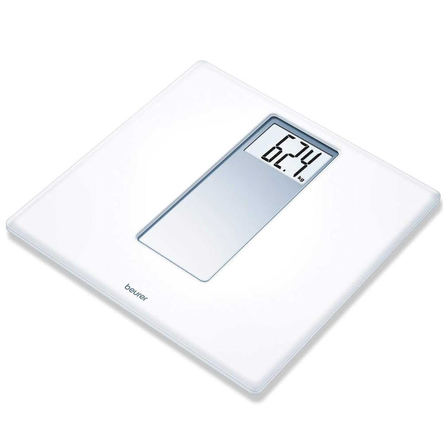 Beurer PS160 Digital bathroom Scale | Pure white acrylic electronic bathroom scale | XXL display | 180 kg loading capacity | Large standing surface area | Adjustable betwee kg, lb and st