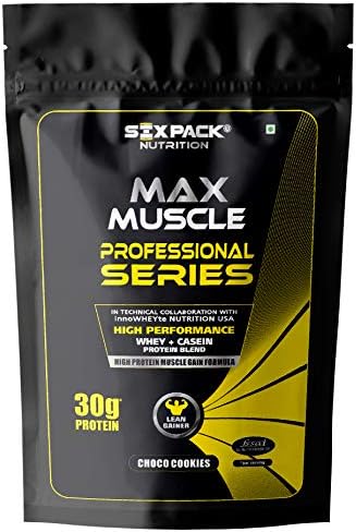 Six-Pack-Nutrition Max Muscle Lean Mass Gainer Supplement - High Protein Creatine - Whey - Casein Protein Blend with Multivitamins and Minerals - 2 KG (Choco Cookies)