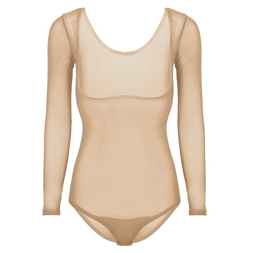 YiZYiF Damen Ballettanzug Langarm Body Transparent Bodysuit Gymnastikanzug Ballett Trikot Einteiler Body Tanz-Body Brustfrei 