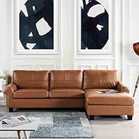 Brown Leather Sectional Sofa Couch with Chaise, Modern Brown L-Shape Wide Chaise Top Grain Leather Sectional Couch Sofa, Lounger Home Furniture Sectionals, Sofas & Couches for Living/Theater Room Sofa