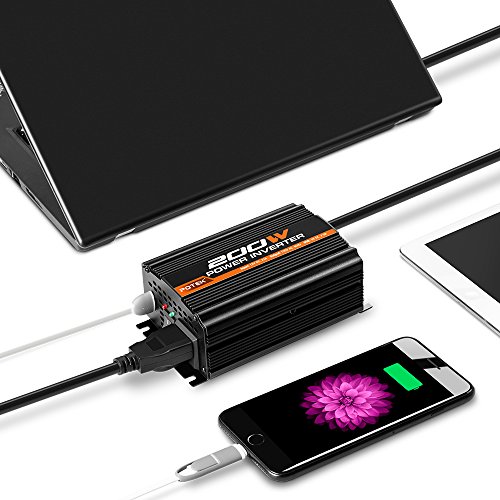 POTEK 200W Power Inverter DC 12V to 110V with 2A USB Charging Port for Laptop, Tablet and Smart Phone - Thumbnail 5