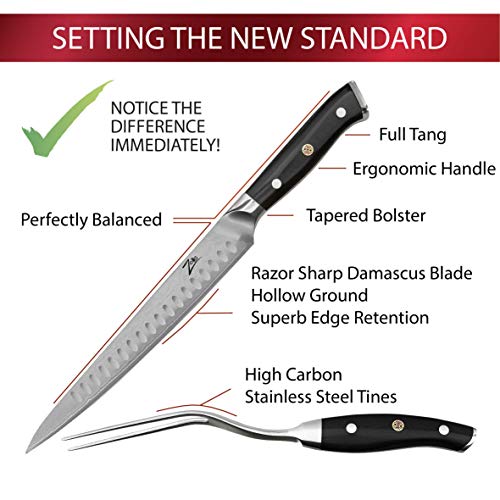 Meat Carving Knife and Fork Set (10 Inch) by Zelite Infinity - Alpha-Royal Japanese Series - Japanese AUS10 Super Steel 67-Layer Damascus - For Professional Chefs and Home Cooks