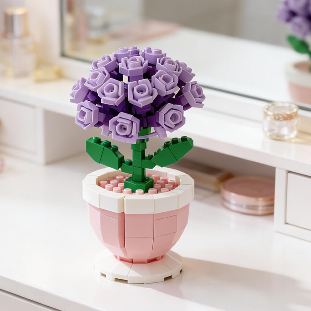 Photo 1 of 1 Piece Purple Hydrangea Potted Ornament, Hand-Assembled Botanical Decor, for Home Office Desk Shelf Decoration