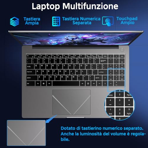 bvate Laptop Gaming 16 GB RAM 512 GB 1TB SSD Expansion Core i3 (up to 3.2 GHz) Notebook 16 Inch Laptop 1920 x 1200 IPS UHD 5G WiFi with Mouse & Keyboard Stickers Italian-Grey | Schermo IPS 1920×1200 FHD+, CPU fino a 3,2GHz, 5G WiFi, Mouse e adesivi tastiera italiana inclusi