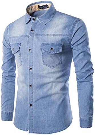 Sawadikaa Men's Casual Vintag Denim Work Shirt Button Down Long Sleeve Stretchy Shirts