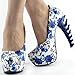 Show Story Ladies Skull Rose Print Platform Bone Heel Party Club Pumps,LF80610