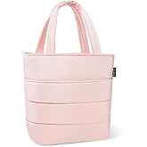 Aosbos Quilted Lunch Bag - Leakproof Puffer Insulated Tote, Lunch Box for Women, Work, Office, Picnic, Pink
