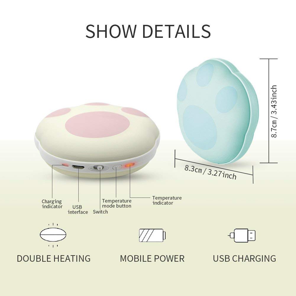 RioRand Scaldamani riutilizzabili USB Power Bank Batteria Portatile 5000 mAh 2 in 1 con Sacchetto di Velluto Migliore Regalo per Donne, Bambini (Rosa)