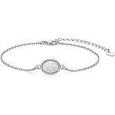 YUNKAI 925 Sterling Silver Opal Bracelet, Adjustable Pear/Round/Oval Cut Opal Link Bracelet for Women, October Birthstone Jewelry Gifts for Her Birthday Christmas