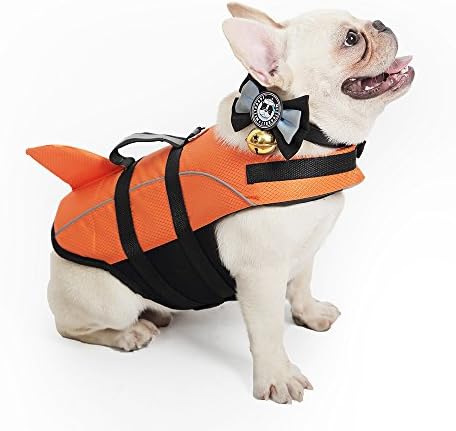 Kimol XS Dog Life Jacket Shark Dog Swimming Vest, Orange