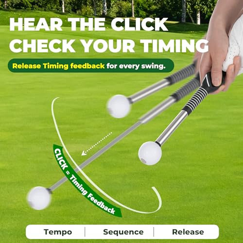 5-in-1 Retractable Golf Swing Trainer, Training Aid with Grip Trainer, Grip Correction for Beginners & Tempo Training for Advanced, Click Feedback, Arm Connection, Right/Left-Handed, Indoor/Outdoor