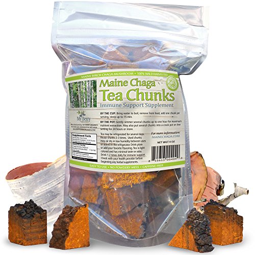 Maine USA Chaga Mushroom Premium Tea Chunks, 4oz, Not Sourced Out Of Country, Organic Wild Harvested, 34 -50 Servings