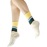 Verdancy Yoga Pilates Socks with Grips for Women Non Slip Solid Graffiti Cushioned Crew Socks for Barre Ballet Dance