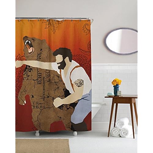 Lumberjack Punching Bear Cool Shower Curtain Waterproof Red and Black 12 Hooks Included Home & Kitchen, Bath, Bathroom Accessories, Shower Curtains, Hooks & Liners, Shower Curtain Sets