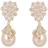 Luxurious 14K Gold Freshwater Pearl Drop Earrings for Women, Natural Crystal Pearl & Moissanite Waterdrop Dangle, Elegant Christmas Jewelry Gift, Ideal for Special Occasions