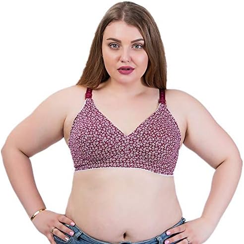 STNW2LSAFE Women's Plus Size Wire-Free Full Coverage Comfort Floral Cotton Bra D Cup