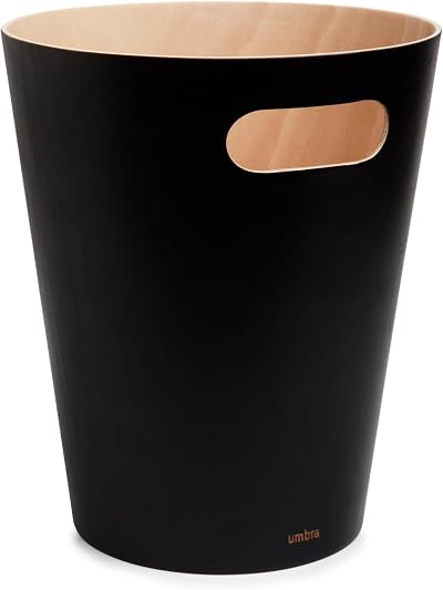 Umbra Woodrow 2-Gallon Modern Wooden Trash Can Black Natural