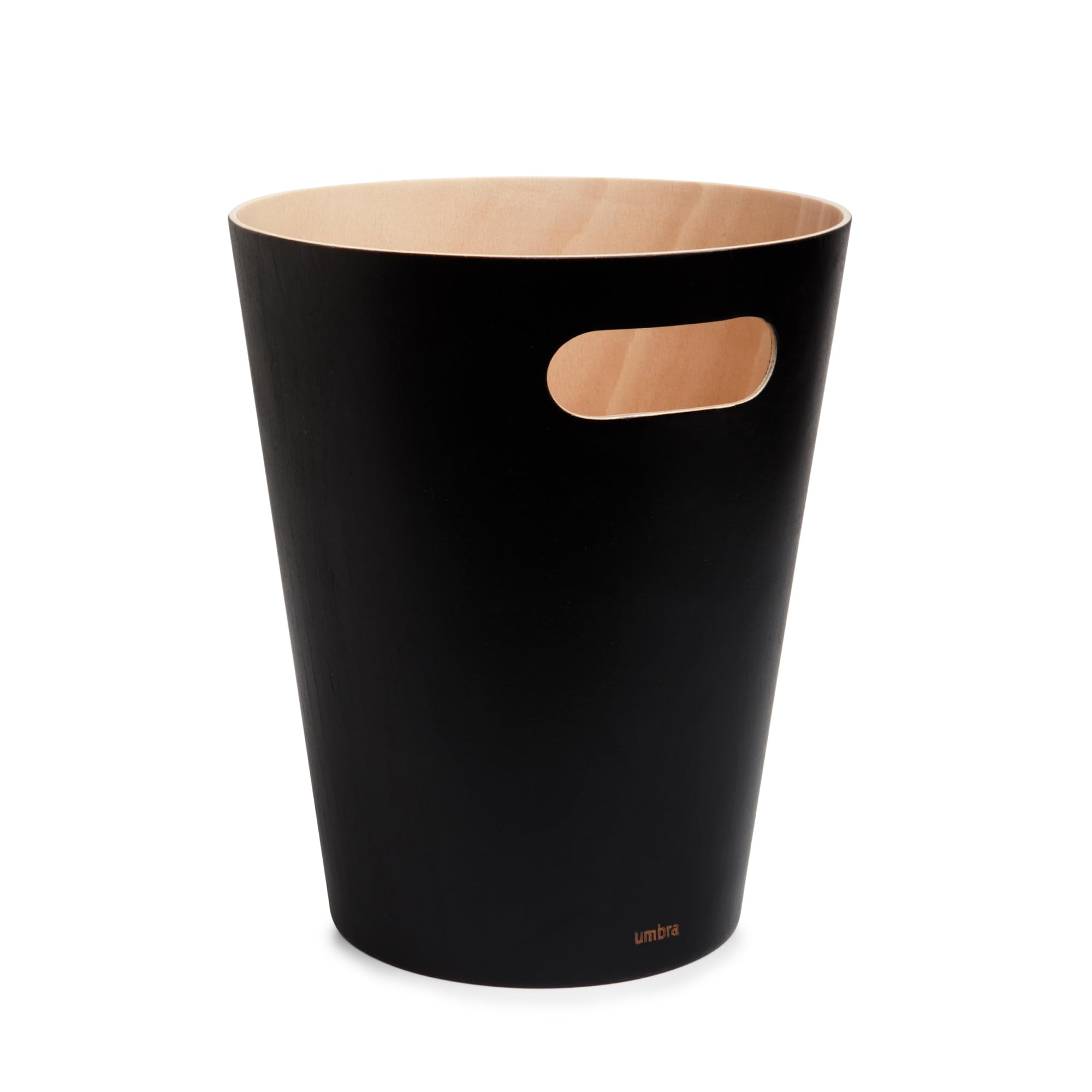 Umbra Woodrow 2-Gallon Modern Wooden Trash Can Wastebasket, Attractive Bin for Garbage or Recycling, Suitable for Home or Office, Black/Natural