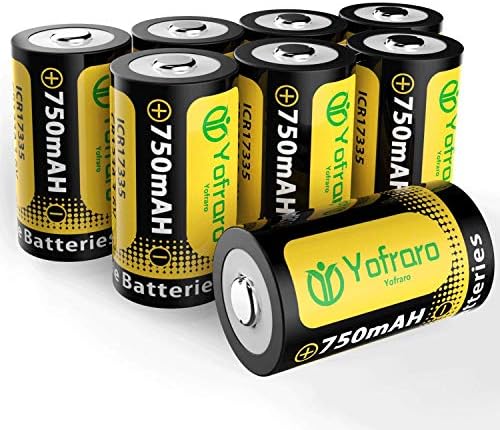 CR123A Lithium Battery, Yofraro 8 Pack 750mAH Li-ion Rechargeable Batteries Compatible with Arlo Cameras VMC3030 VMK3200 VMS3330 3430 3530, Reolink Argus Cameras, Alarm System, Flashlight