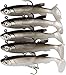 Goture Soft Fishing Lures jig Heads, Saltwater Freshwater Minnow Fishing Bait T Tail with jig Head, Fishing Lure Swim Shad Baits for Bass Fishing 5Pack
