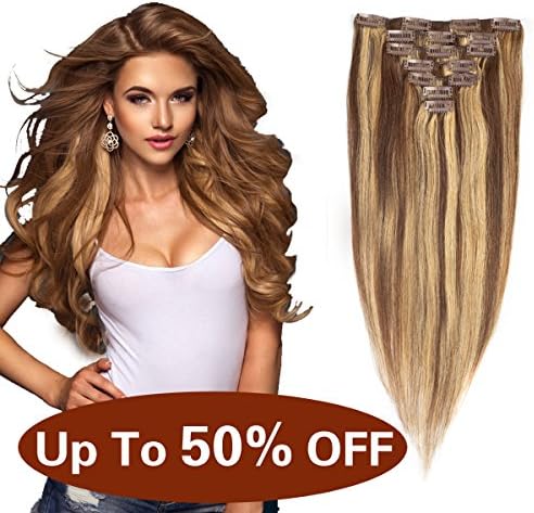 Urbest Hair Human Hair Extensions Clip on Hair Dark Brown 100% Remy Human Hair Clip in Hair Extensnions 7Pieces/Lot 16Clips (20"-100g, 4/27)