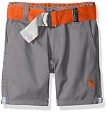 U.S. Polo Assn. Big Boys Belted Roll-Up Hem Twill Short, Medium Grey, 12