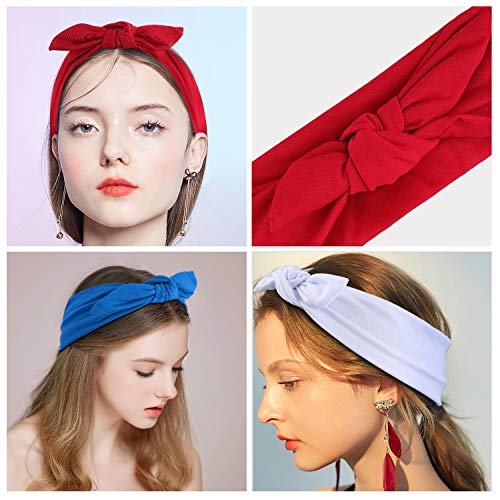 Headbands for Women 12 Pack Solid Color Rabbit Ear Headbands Elastic Hair Wraps Stretchy Hair Accessories