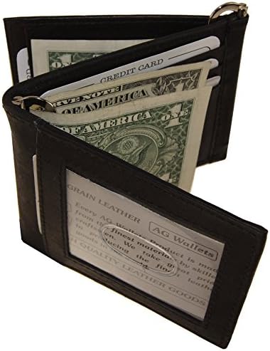 AG Wallets Men's Cowhide Z Double Money Clip Wallet with Outside ID Black