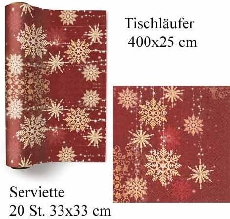 20 lunch napkins and 1 table runner, snowflake gold, Christmas winter snow animals, forest, snowman, Merry Christmas