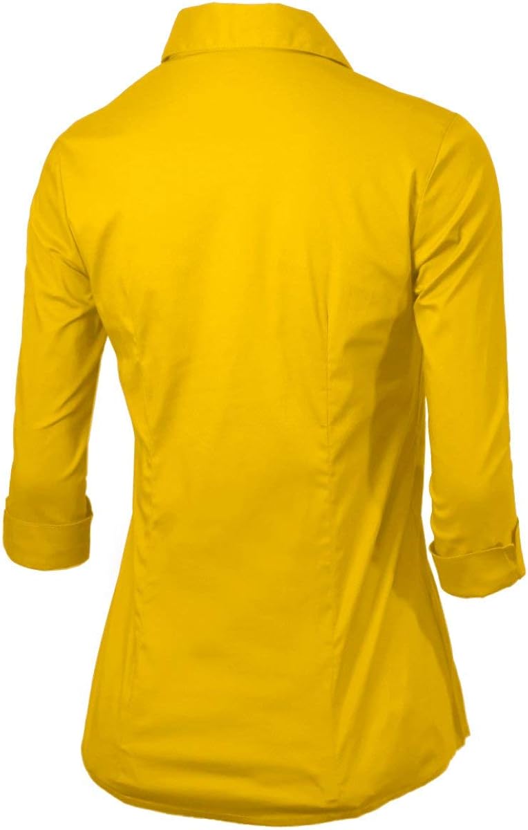 Women 3/4Sleeve Office Casual Button Down Blouse Shirt Junior PlusSize(Up to 6X): Clothing