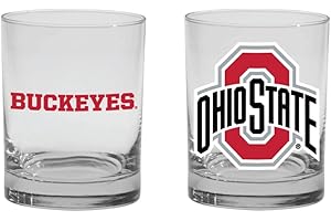 R.F.S.J. Inc 2-Sided Color Rock, Whiskey or Old Fashion Glasses - Boxed Set of 2. (Ohio State Buckeyes)