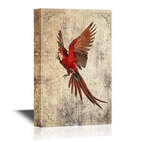 Birds and Poultry Canvas Wall Art - A Flying Red Parrot - Gallery Wrap Modern Home Art | Ready to Hang - 12x18 inches