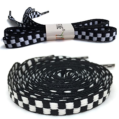 YJRVFINE 2 Pair 45.28" Personalized Rainbow Black White Plaids Stripe Pattern Flat Casual Shoelaces String Plaid Shoe Laces - Thumbnail 3