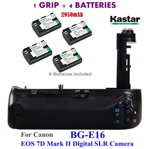 Kastar Pro Multi-Power Vertical Battery Grip (Replacement for BG-E16) + 4x LP-E6 Replacement Batteries for Canon EOS 7D Mark II (Not for EOS 7D) Digital SLR Camera