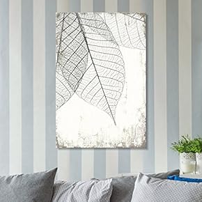 Canvas Wall Art - Black and White Leaf Vein on Rustic Background - Giclee Print Gallery Wrap Modern Home Art Ready to Hang - 12x18 inches